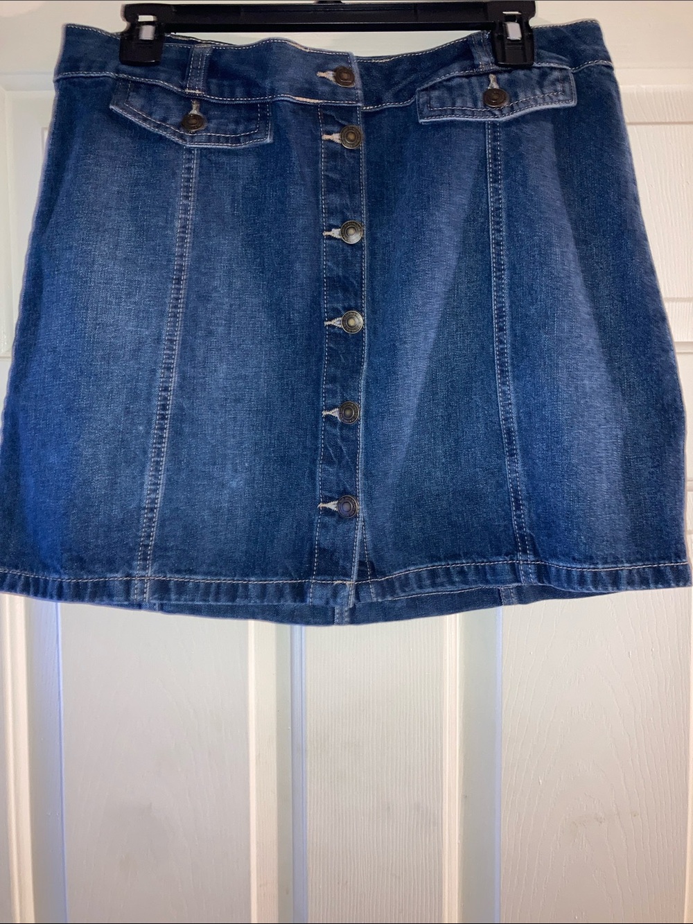 SO Dark Blue Button-Front Denim Mini Skirt
